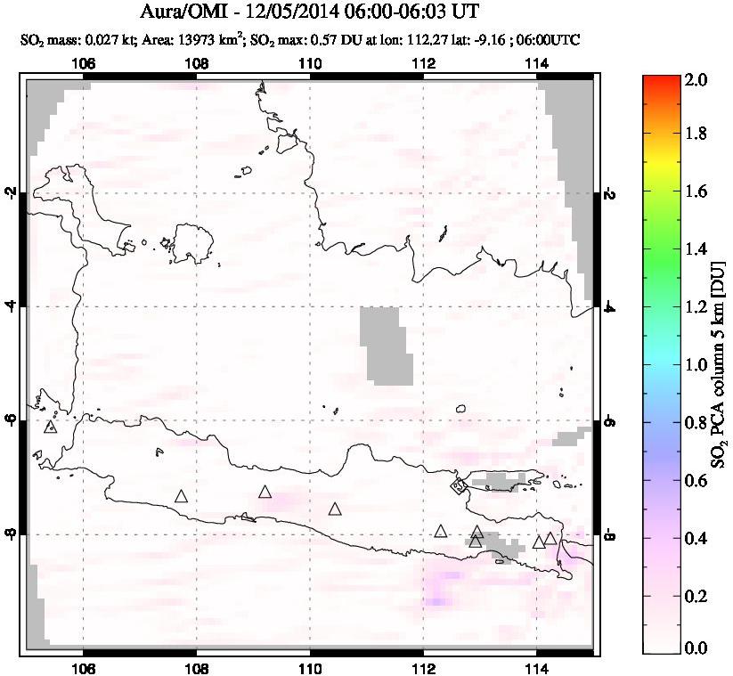 A sulfur dioxide image over Java, Indonesia on Dec 05, 2014.