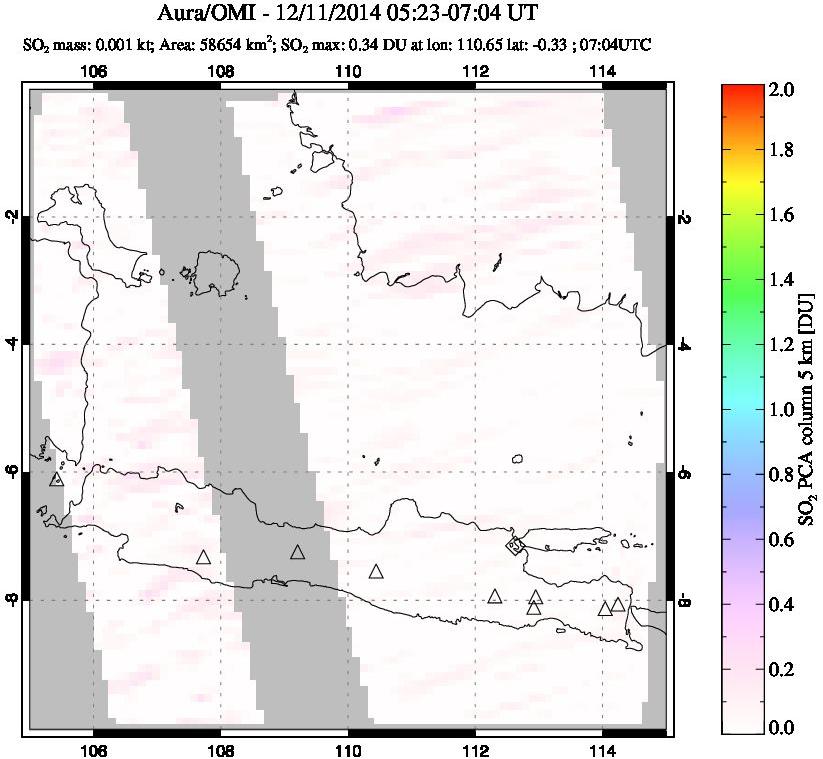 A sulfur dioxide image over Java, Indonesia on Dec 11, 2014.