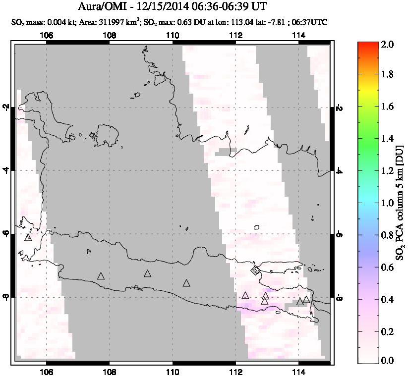 A sulfur dioxide image over Java, Indonesia on Dec 15, 2014.