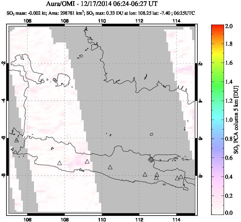 A sulfur dioxide image over Java, Indonesia on Dec 17, 2014.
