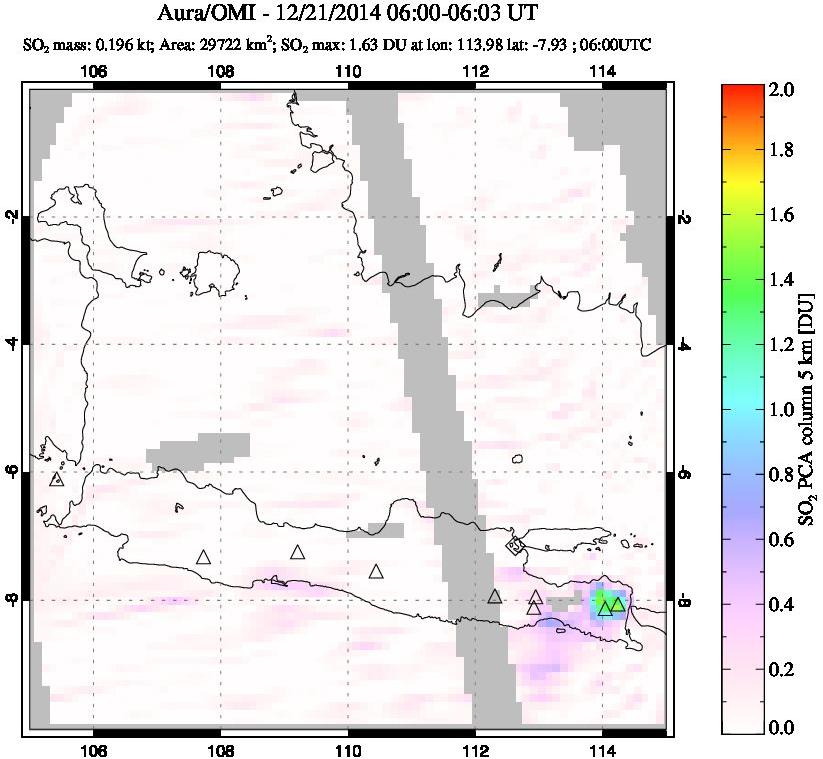 A sulfur dioxide image over Java, Indonesia on Dec 21, 2014.