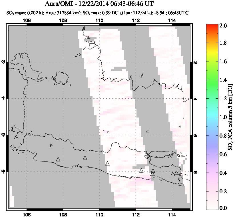 A sulfur dioxide image over Java, Indonesia on Dec 22, 2014.