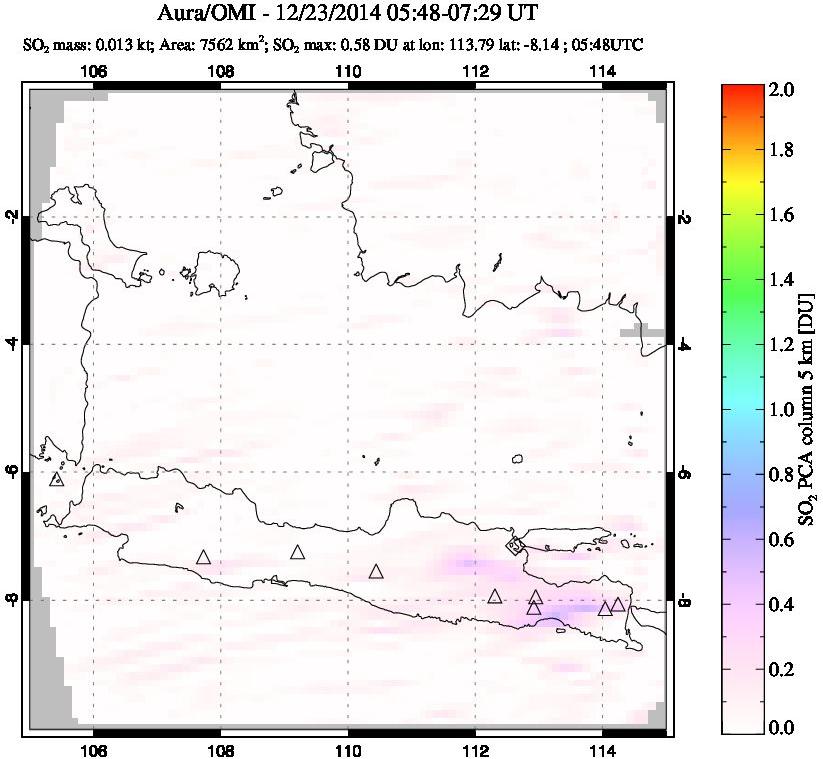 A sulfur dioxide image over Java, Indonesia on Dec 23, 2014.