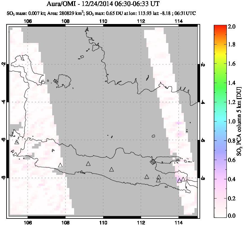A sulfur dioxide image over Java, Indonesia on Dec 24, 2014.