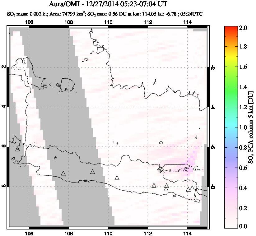 A sulfur dioxide image over Java, Indonesia on Dec 27, 2014.