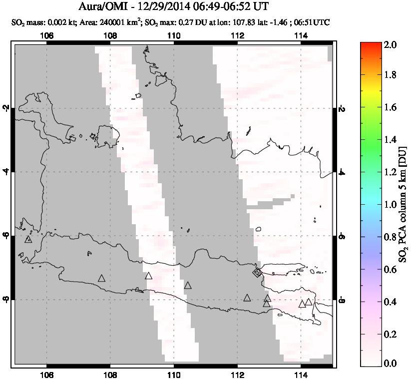 A sulfur dioxide image over Java, Indonesia on Dec 29, 2014.
