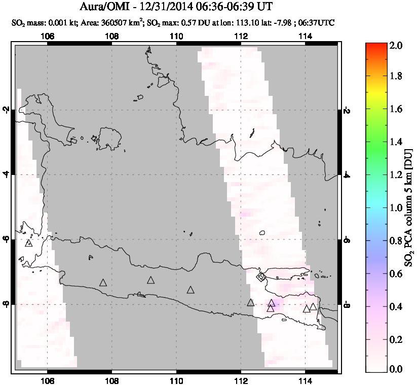 A sulfur dioxide image over Java, Indonesia on Dec 31, 2014.
