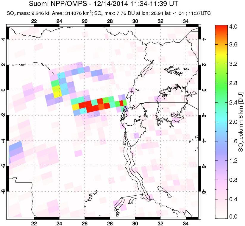 A sulfur dioxide image over Nyiragongo, DR Congo on Dec 14, 2014.