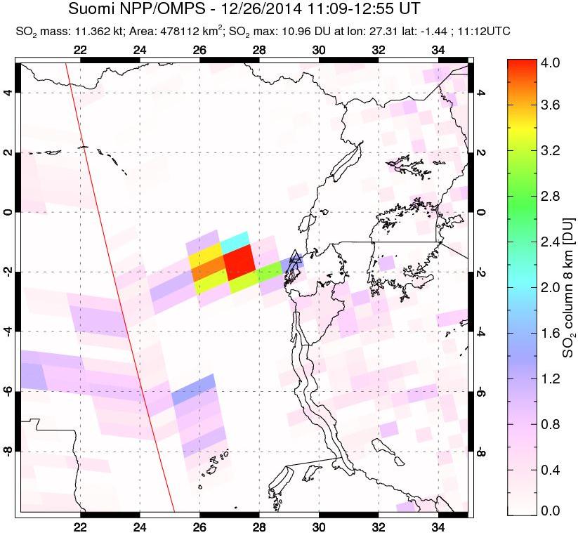 A sulfur dioxide image over Nyiragongo, DR Congo on Dec 26, 2014.