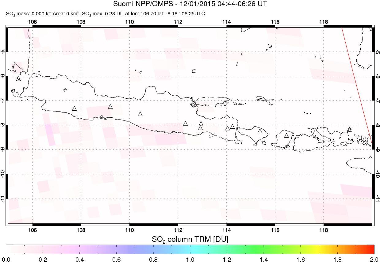 A sulfur dioxide image over Java, Indonesia on Dec 01, 2015.