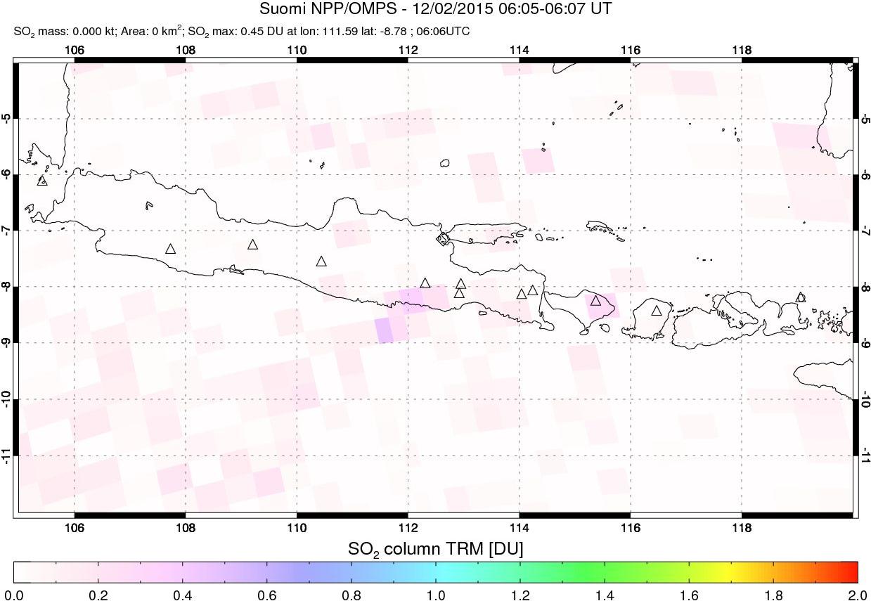 A sulfur dioxide image over Java, Indonesia on Dec 02, 2015.
