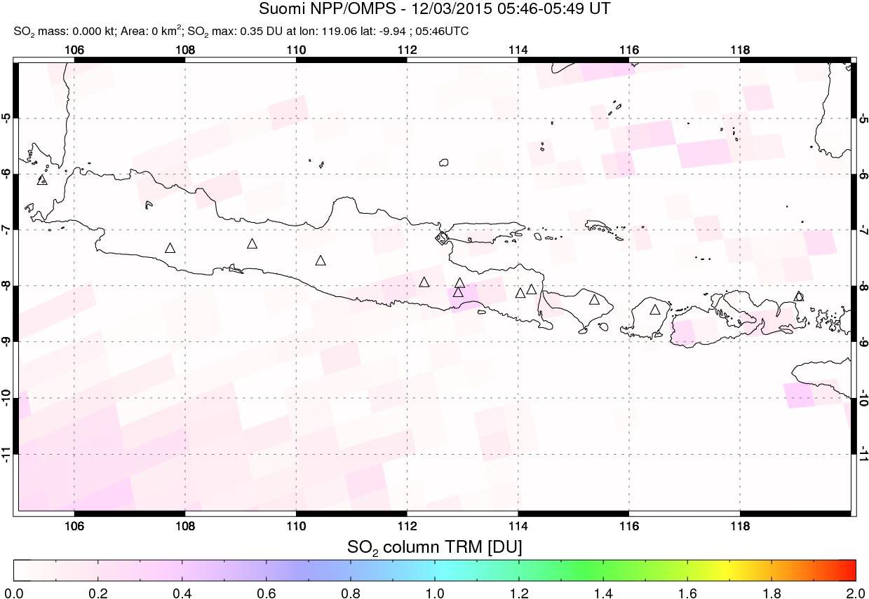 A sulfur dioxide image over Java, Indonesia on Dec 03, 2015.