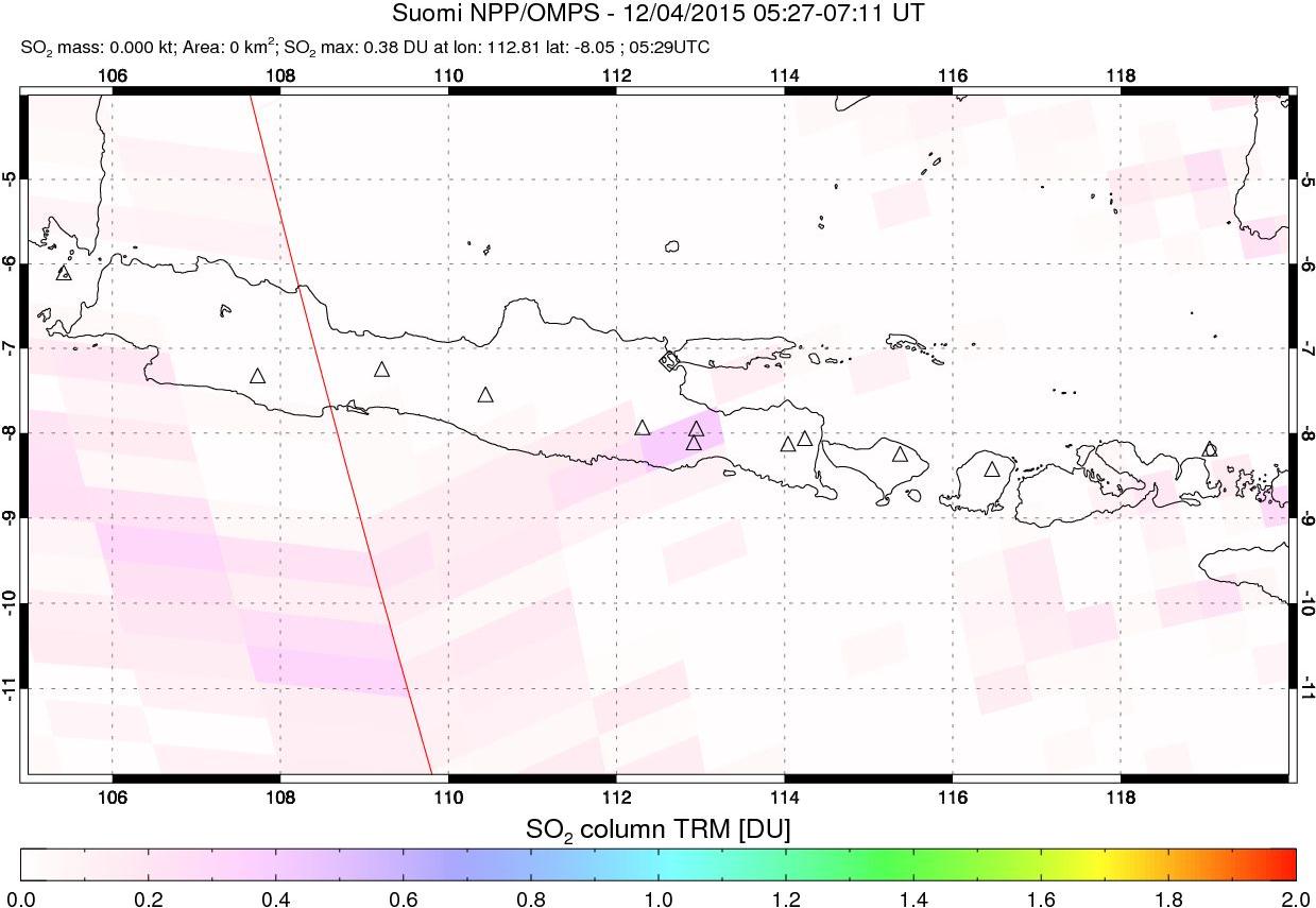 A sulfur dioxide image over Java, Indonesia on Dec 04, 2015.