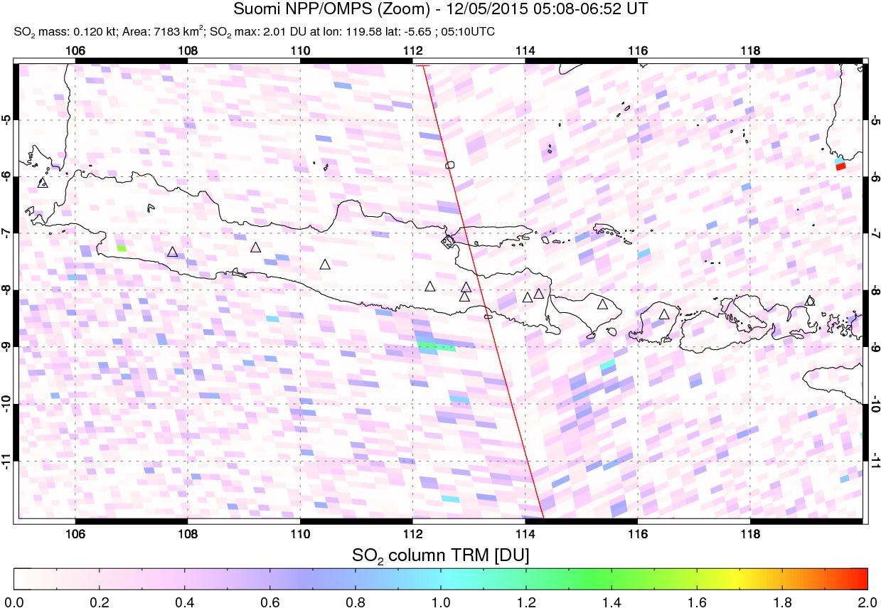 A sulfur dioxide image over Java, Indonesia on Dec 05, 2015.