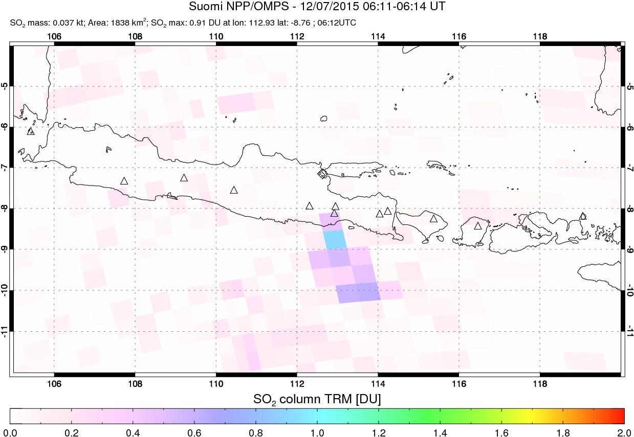 A sulfur dioxide image over Java, Indonesia on Dec 07, 2015.