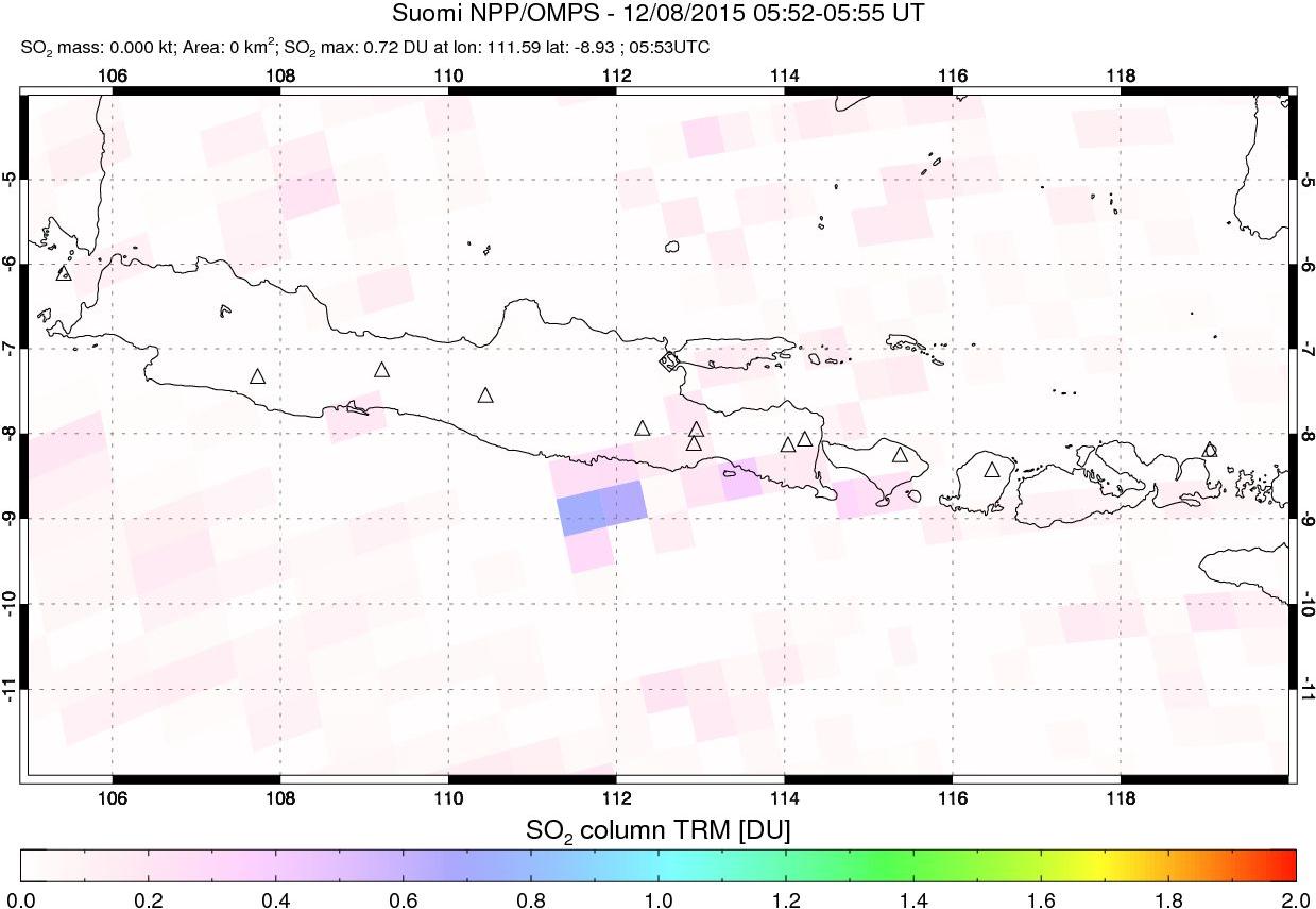 A sulfur dioxide image over Java, Indonesia on Dec 08, 2015.