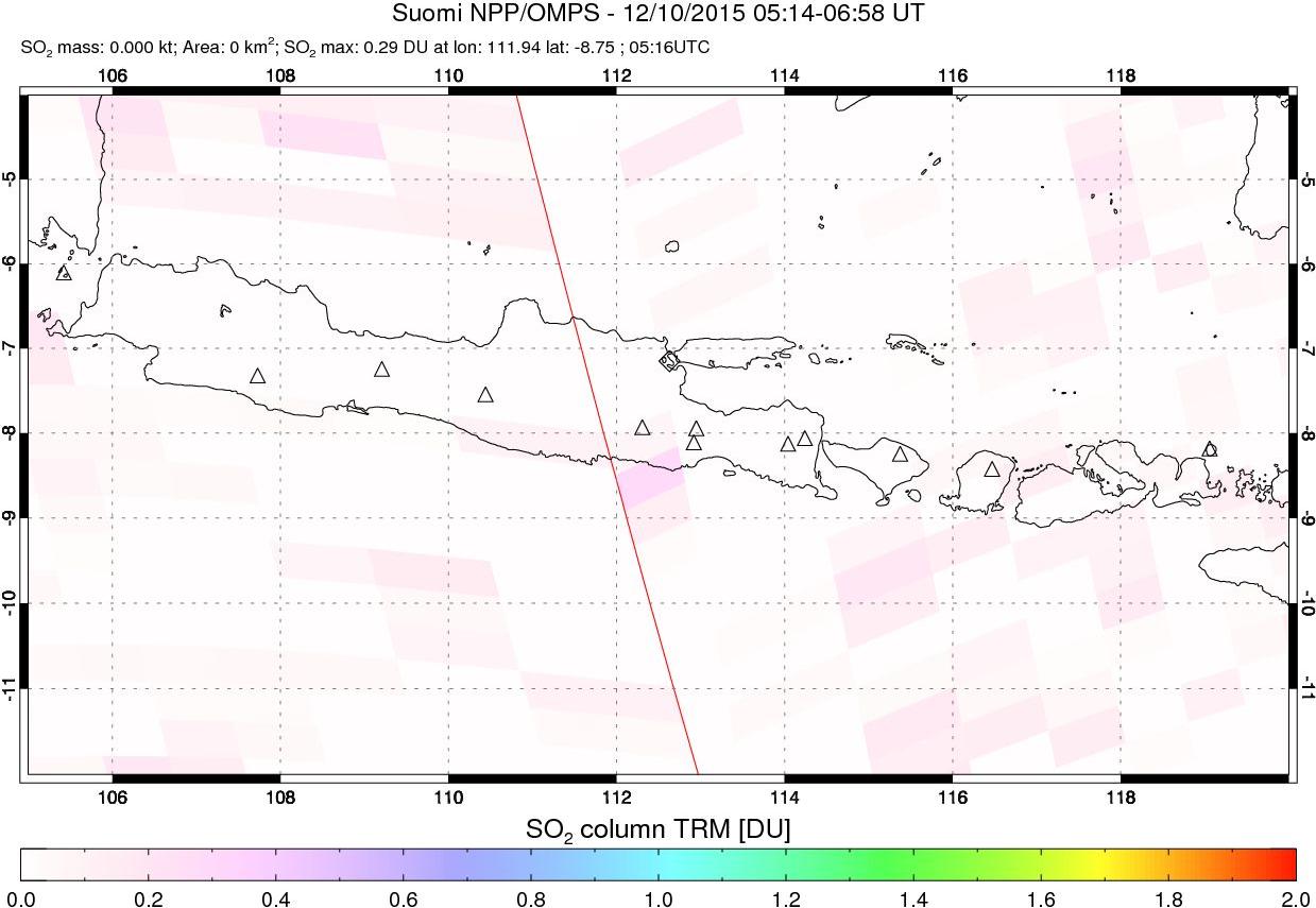 A sulfur dioxide image over Java, Indonesia on Dec 10, 2015.