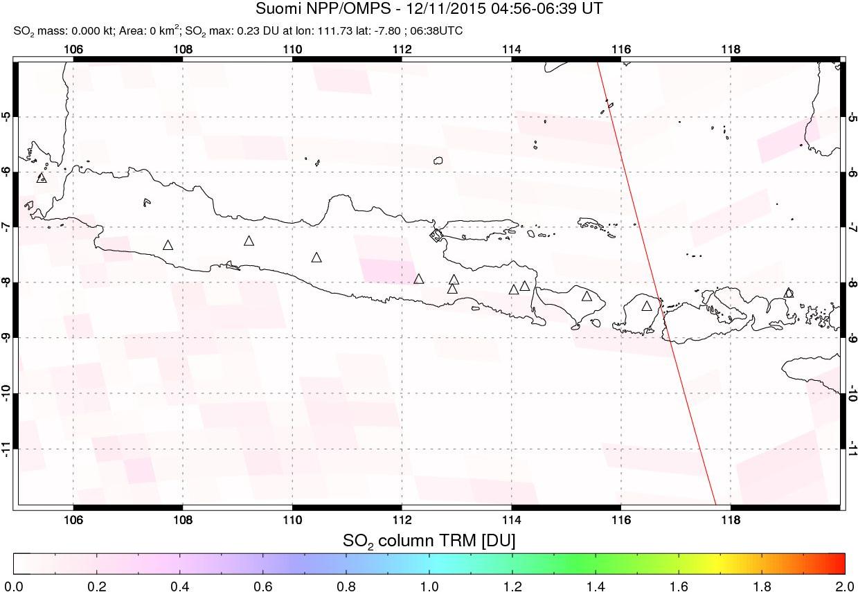 A sulfur dioxide image over Java, Indonesia on Dec 11, 2015.