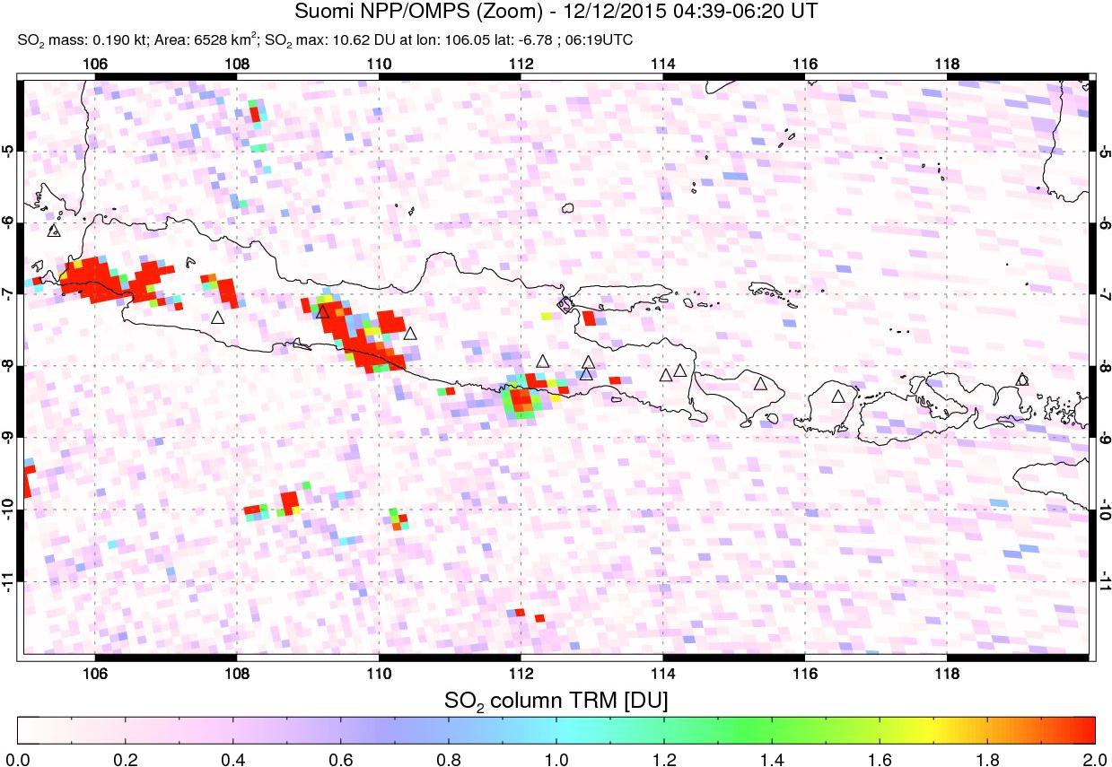 A sulfur dioxide image over Java, Indonesia on Dec 12, 2015.
