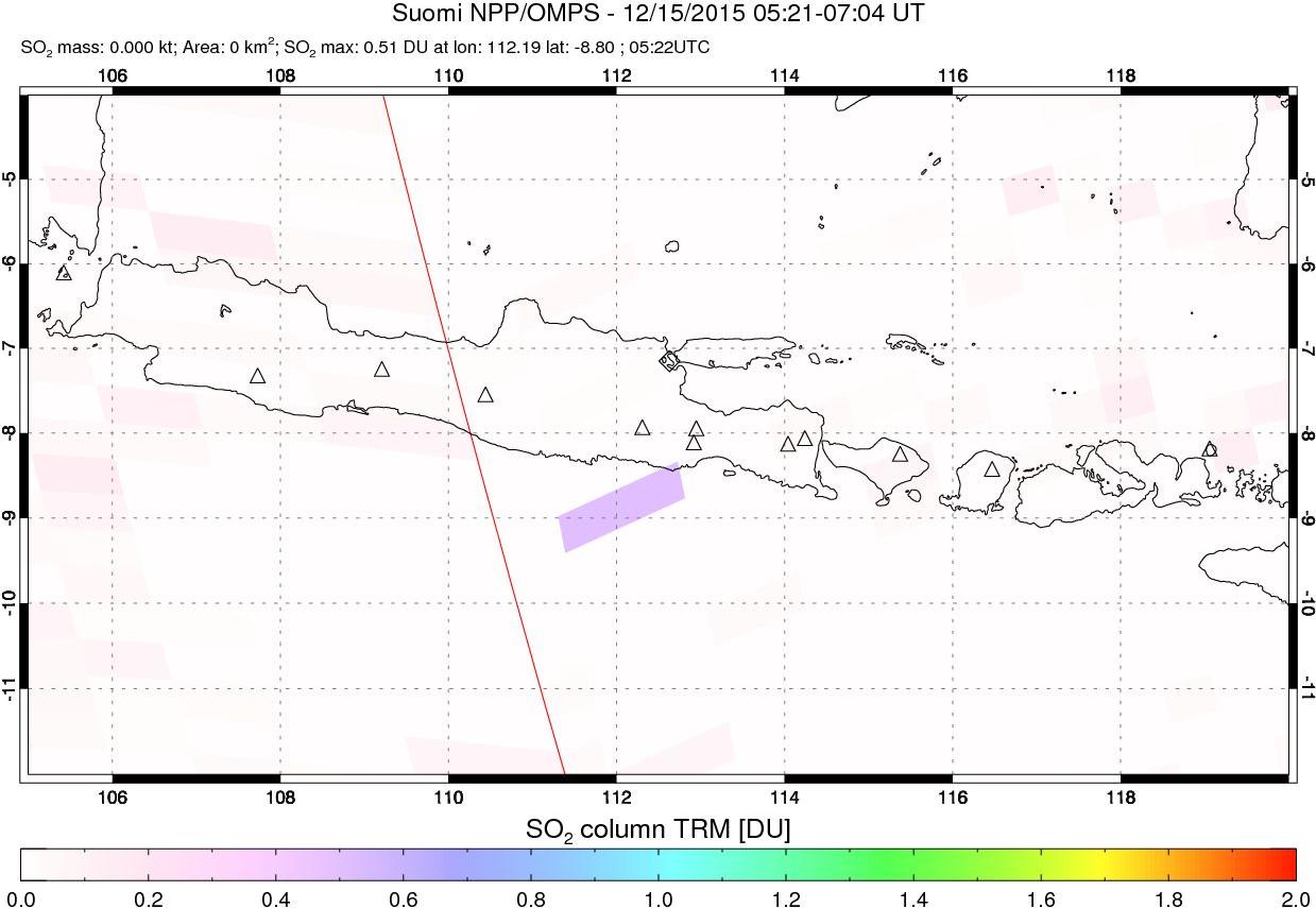A sulfur dioxide image over Java, Indonesia on Dec 15, 2015.