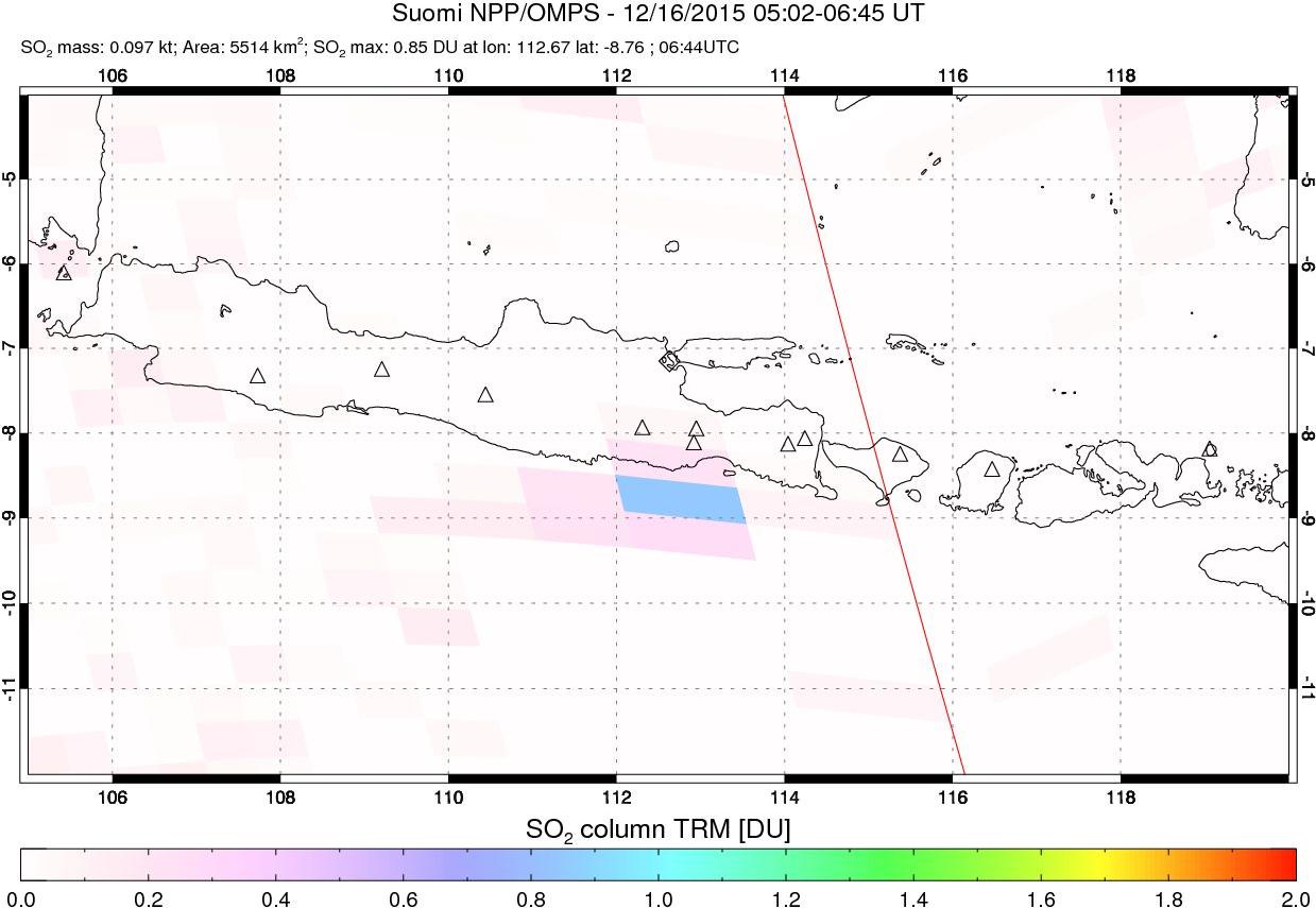 A sulfur dioxide image over Java, Indonesia on Dec 16, 2015.