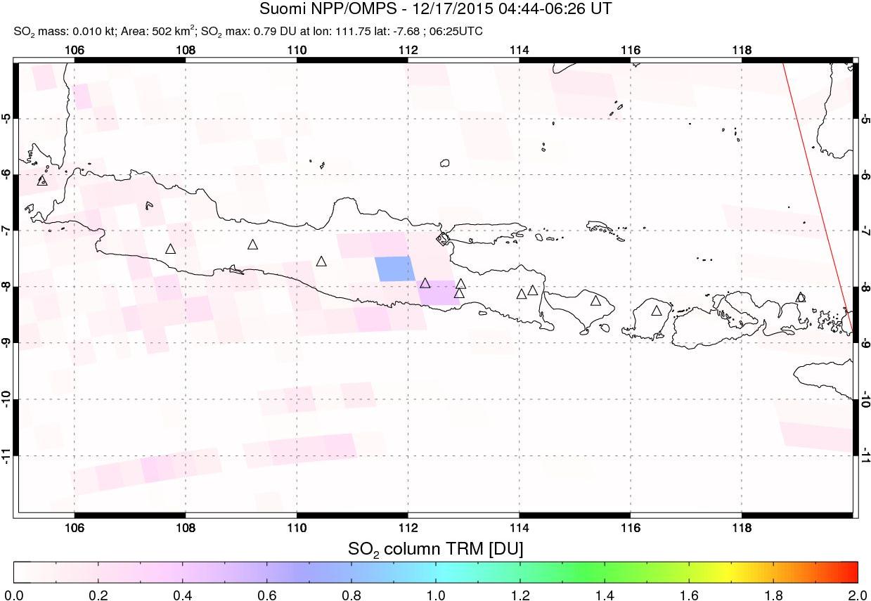 A sulfur dioxide image over Java, Indonesia on Dec 17, 2015.