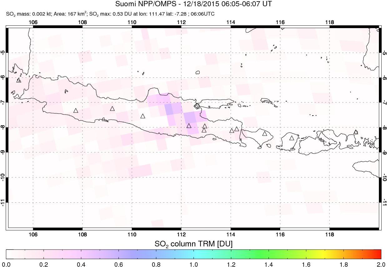 A sulfur dioxide image over Java, Indonesia on Dec 18, 2015.