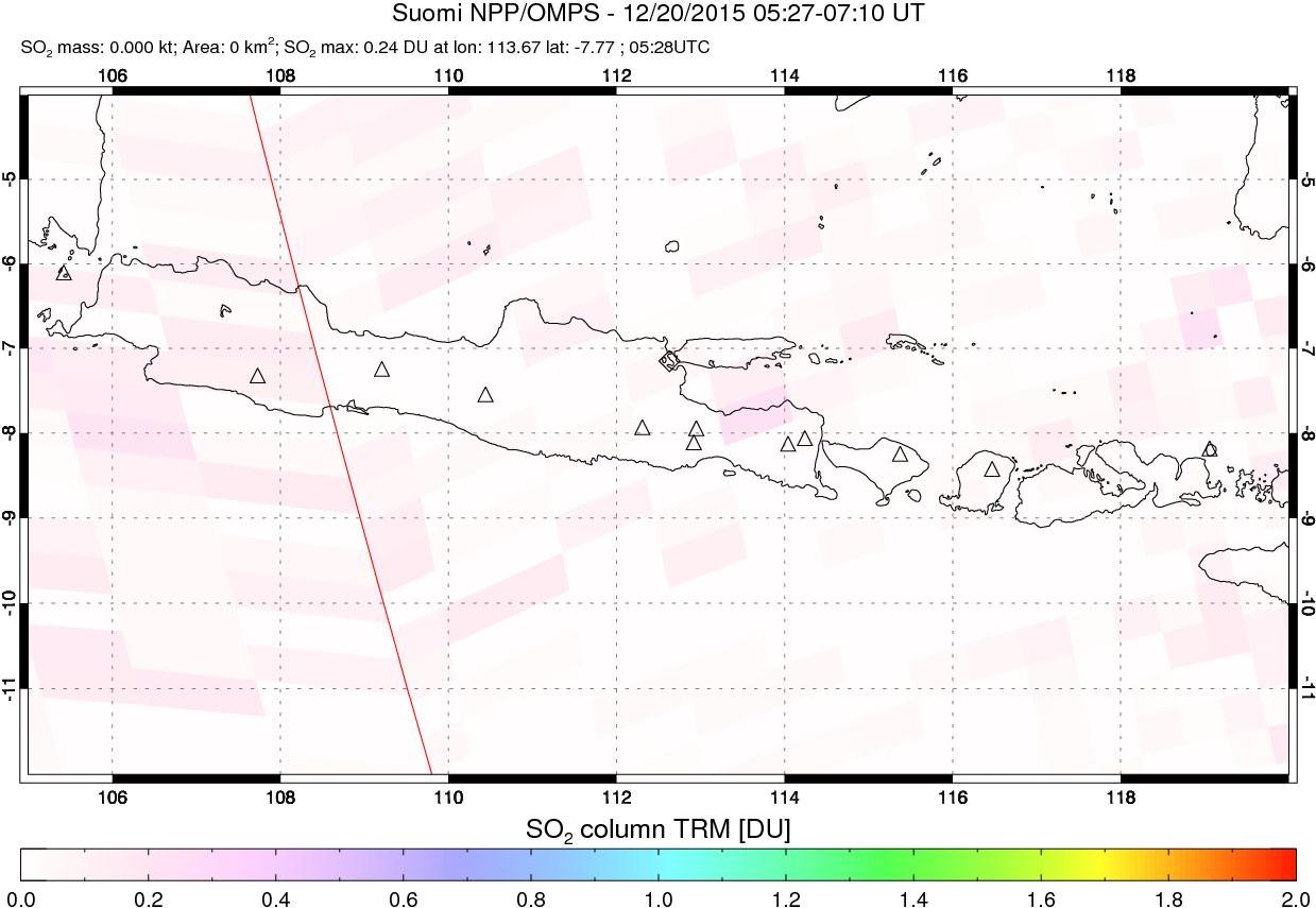 A sulfur dioxide image over Java, Indonesia on Dec 20, 2015.