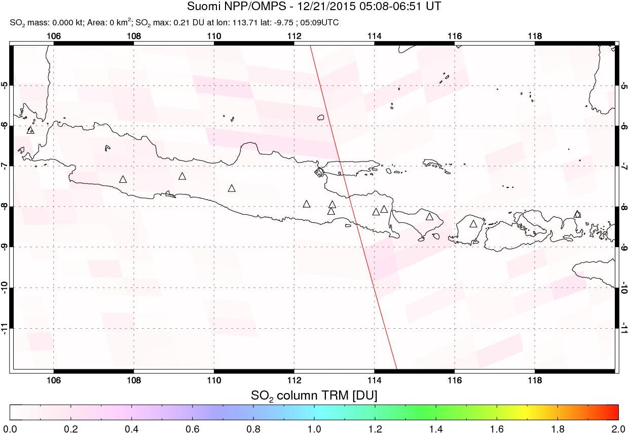 A sulfur dioxide image over Java, Indonesia on Dec 21, 2015.