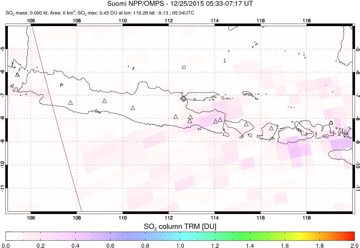 A sulfur dioxide image over Java, Indonesia on Dec 25, 2015.
