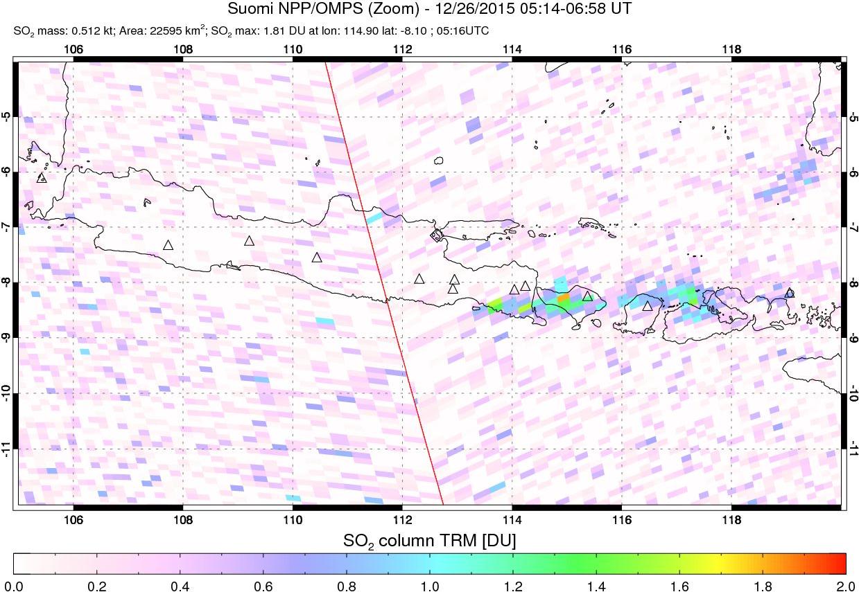 A sulfur dioxide image over Java, Indonesia on Dec 26, 2015.