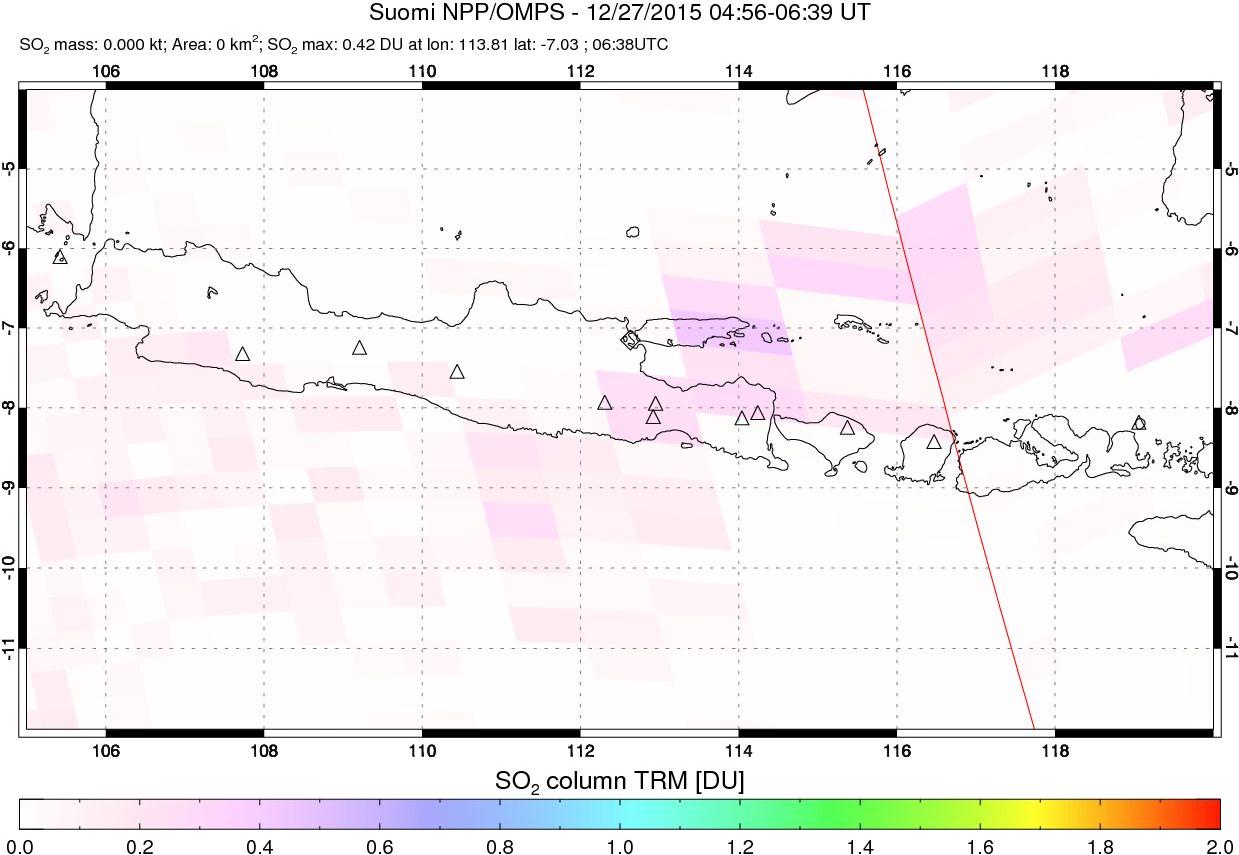 A sulfur dioxide image over Java, Indonesia on Dec 27, 2015.