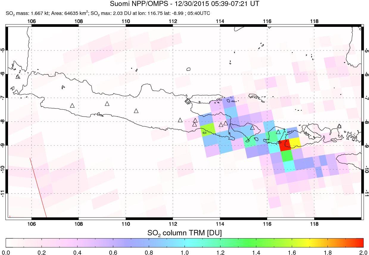 A sulfur dioxide image over Java, Indonesia on Dec 30, 2015.
