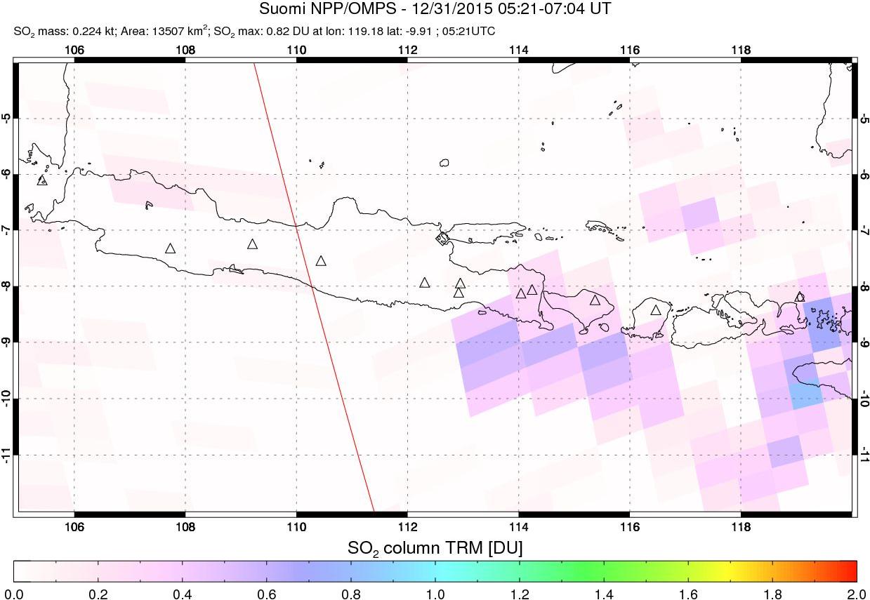 A sulfur dioxide image over Java, Indonesia on Dec 31, 2015.