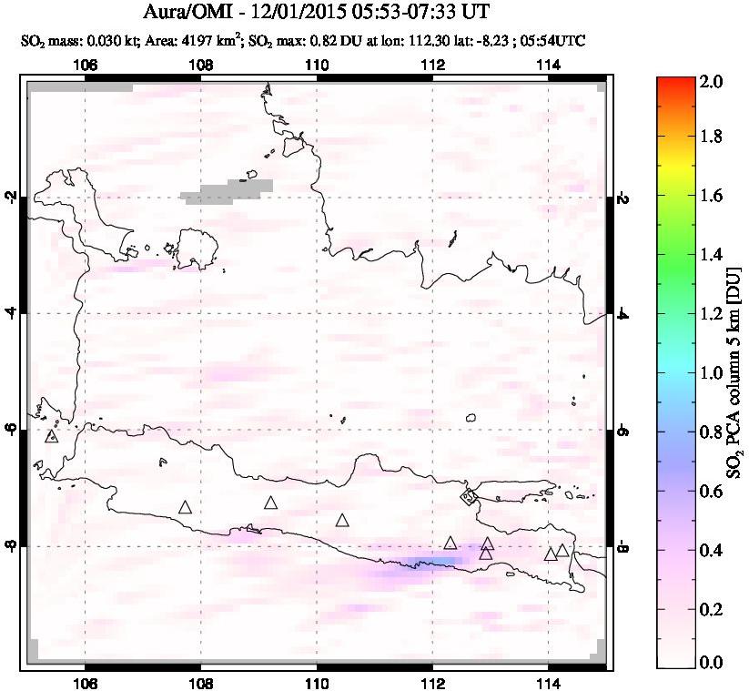 A sulfur dioxide image over Java, Indonesia on Dec 01, 2015.
