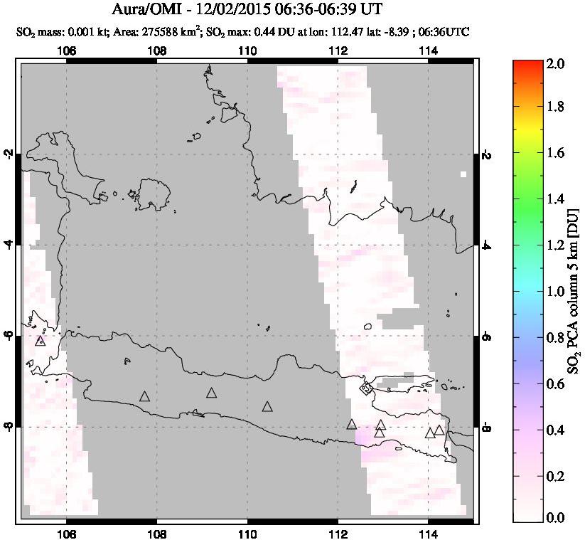 A sulfur dioxide image over Java, Indonesia on Dec 02, 2015.