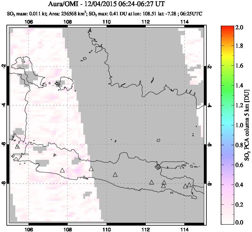 A sulfur dioxide image over Java, Indonesia on Dec 04, 2015.
