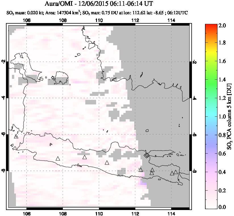 A sulfur dioxide image over Java, Indonesia on Dec 06, 2015.