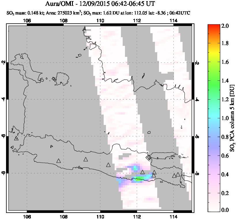 A sulfur dioxide image over Java, Indonesia on Dec 09, 2015.