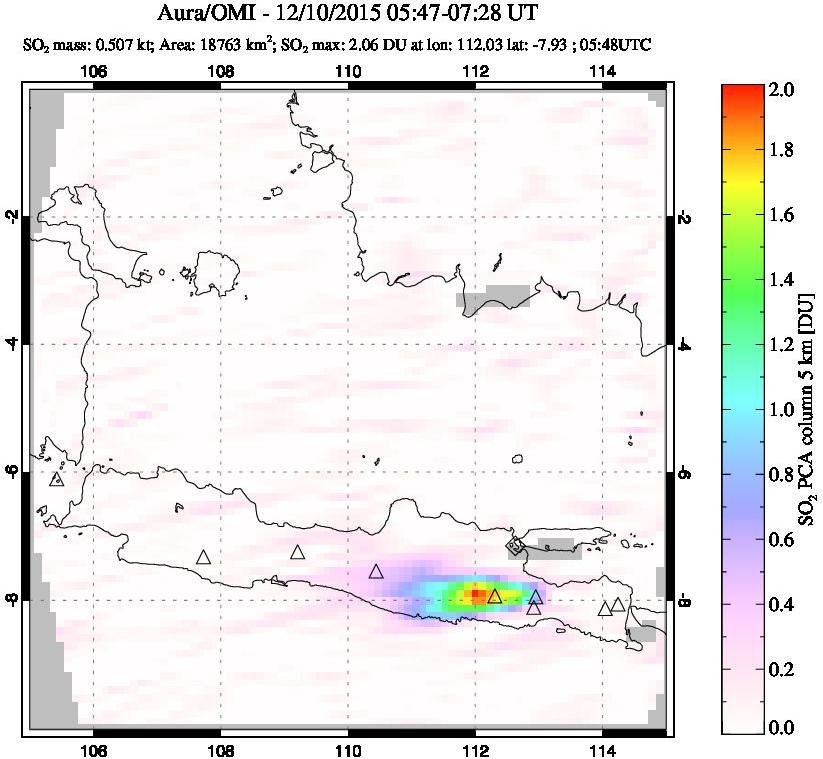 A sulfur dioxide image over Java, Indonesia on Dec 10, 2015.