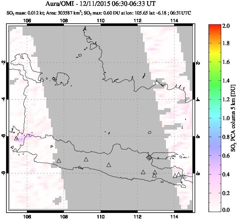 A sulfur dioxide image over Java, Indonesia on Dec 11, 2015.