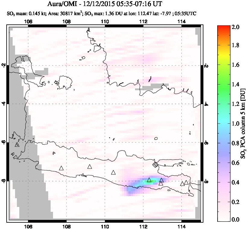 A sulfur dioxide image over Java, Indonesia on Dec 12, 2015.