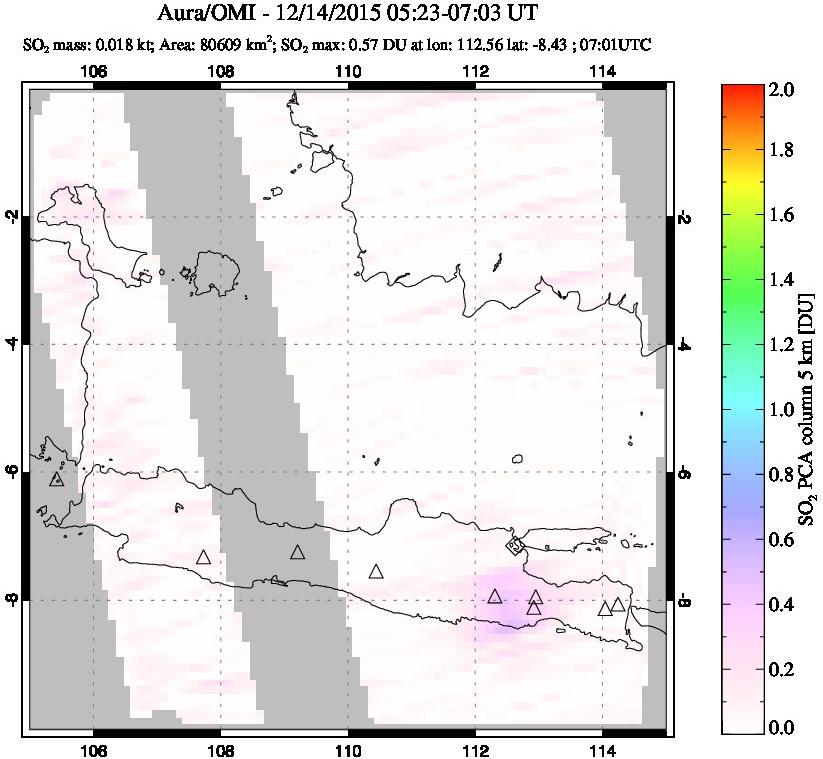 A sulfur dioxide image over Java, Indonesia on Dec 14, 2015.