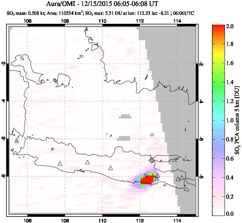 A sulfur dioxide image over Java, Indonesia on Dec 15, 2015.