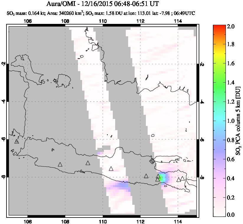 A sulfur dioxide image over Java, Indonesia on Dec 16, 2015.