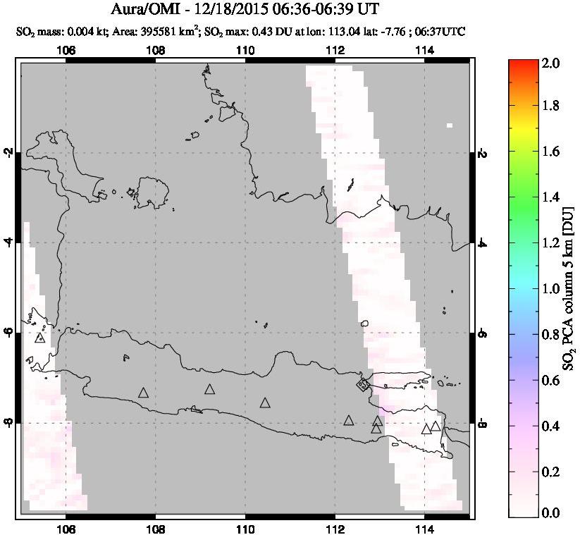 A sulfur dioxide image over Java, Indonesia on Dec 18, 2015.