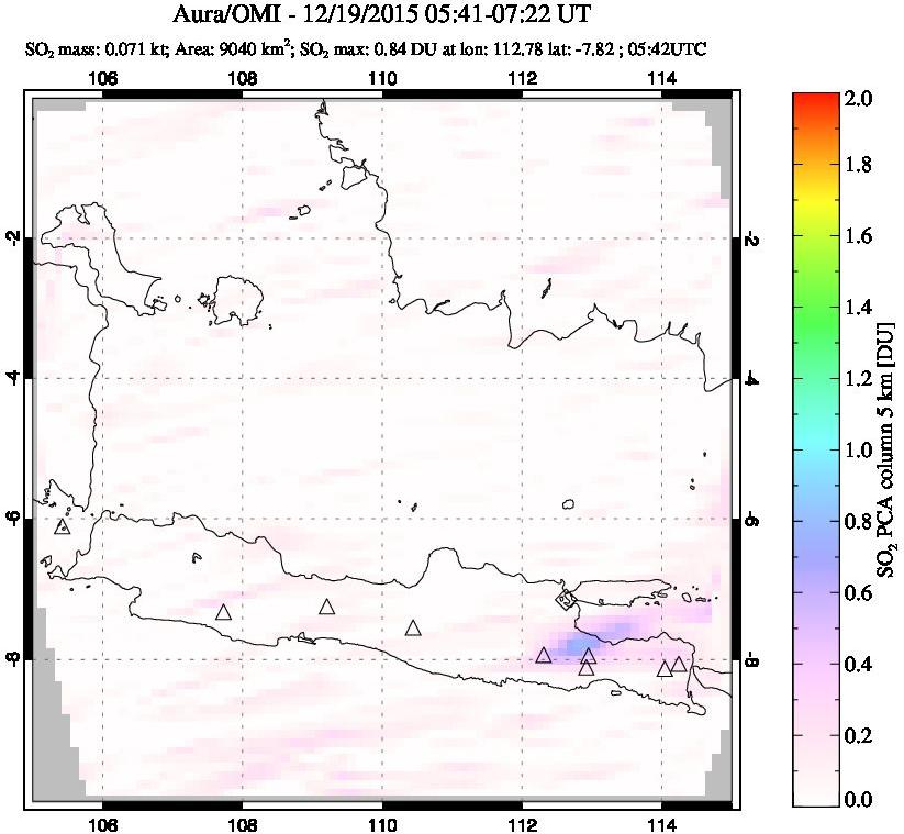 A sulfur dioxide image over Java, Indonesia on Dec 19, 2015.
