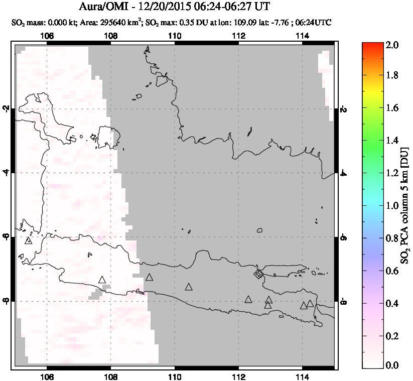 A sulfur dioxide image over Java, Indonesia on Dec 20, 2015.