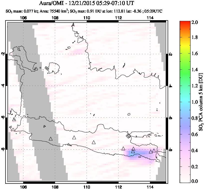 A sulfur dioxide image over Java, Indonesia on Dec 21, 2015.