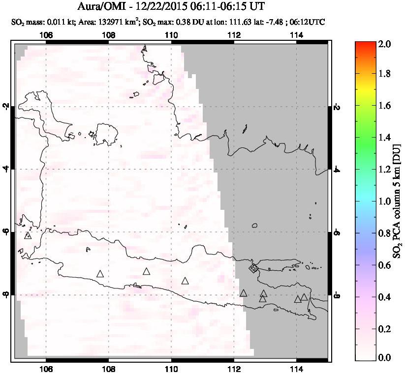 A sulfur dioxide image over Java, Indonesia on Dec 22, 2015.